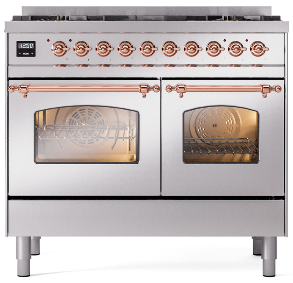 ILVE UPD406NMPSSPLP Nostalgie II 40 inch Dual Fuel Liquid Propane Range Copper Trim Bundle Including EN40P62211 Copper Knobs and Handles (Limited Edition)