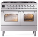 ILVE UPD406NMPSSCLP Nostalgie II 40 inch Dual Fuel Liquid Propane Range Chrome Trim Bundle Including EN40C62211 Chrome Knobs and Handles (Limited Edition)