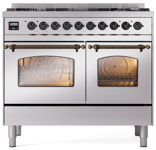 [UPD406NMPSSBLP] ILVE UPD406NMPSSBLP Nostalgie II 40 inch Dual Fuel Liquid Propane Range Burnished Trim Bundle Including EN40B62211 Burnished Knobs and Handles (Limited Edition)