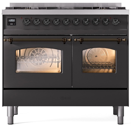 [UPD406NMPMGBLP] ILVE UPD406NMPMGBLP Nostalgie II 40 inch Dual Fuel Liquid Propane Range Burnished Trim Bundle Including EN40B62211 Burnished Knobs and Handles (Limited Edition)