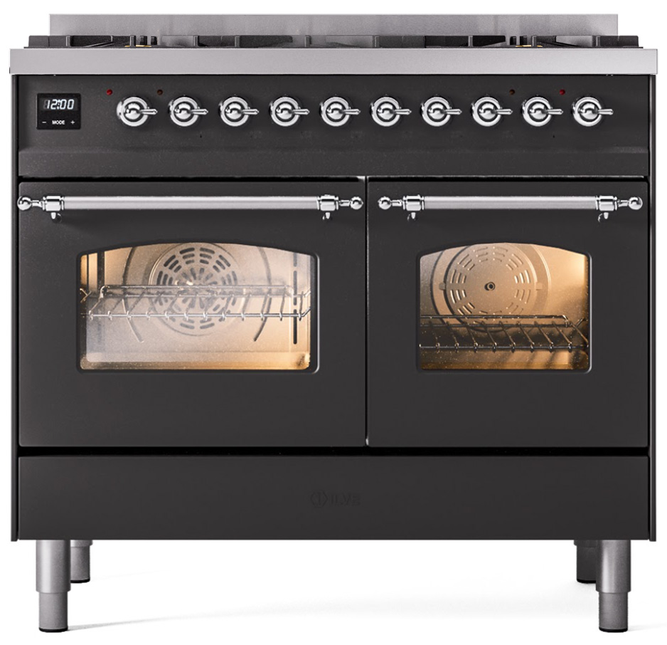 ILVE UPD406NMPMGC Nostalgie II 40 inch Dual Fuel Range Chrome Trim Bundle Including EN40C62211 Chrome Knobs and Handles (Limited Edition)