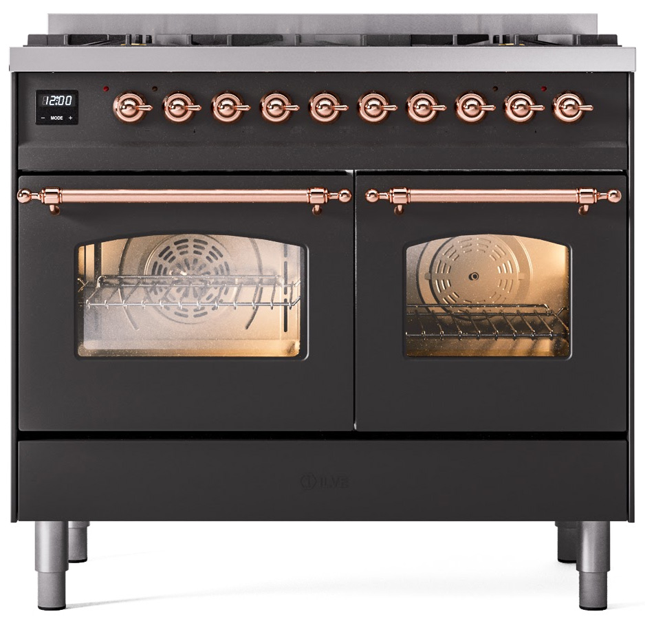 ILVE UPD406NMPMGP Nostalgie II 40 inch Dual Fuel Range Copper Trim Bundle Including Copper Knobs and Handles (Limited Edition)