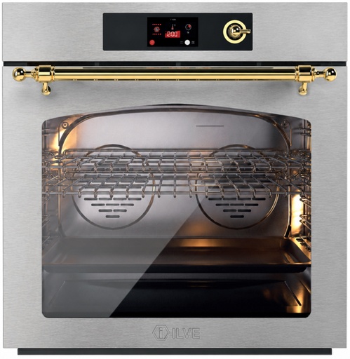 [UOV30NTPYSSG] ILVE UOV30NTPY Nostalgie II 30 inch Pyrolytic Single Wall Oven with 4.4 cu. ft. Capacity (Stainless Steel, Brass)