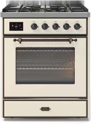 ILVE UM30D Majestic II 30 inch Dual Fuel Range with 5 Black Brass Burners