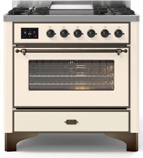 ILVE UM09F Majestic II 36 inch Dual Fuel Range with 6 Burners, Griddle, Warming Drawer